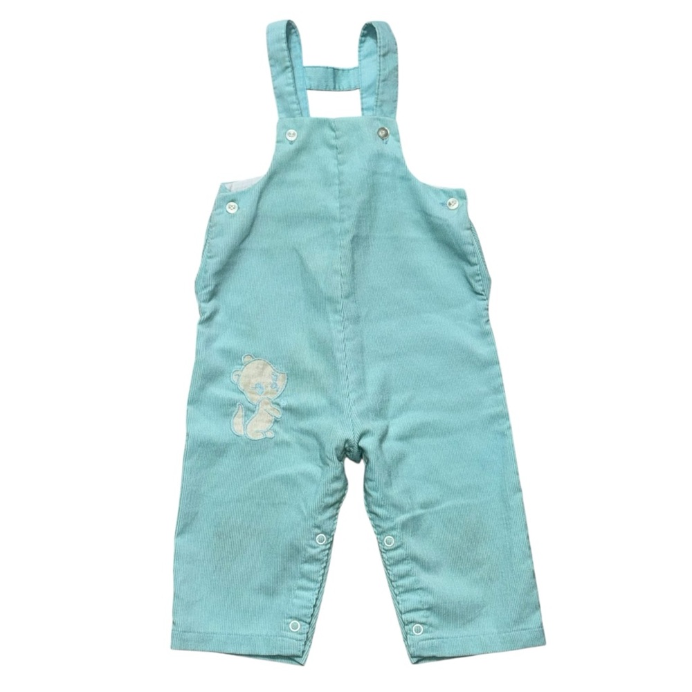 Vintage 70’s Health-Tex 24M Corduroy Overalls Baby Blue Boys Santogs Bear Easter